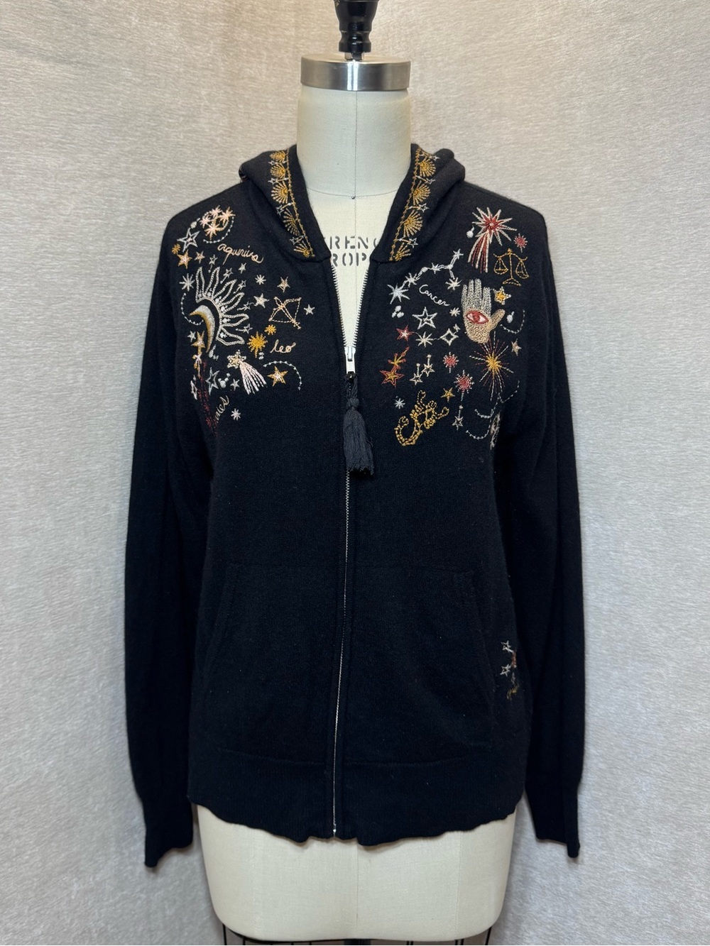 Johnny Was Astrology Cashmere Zip Up Hoodie | Large